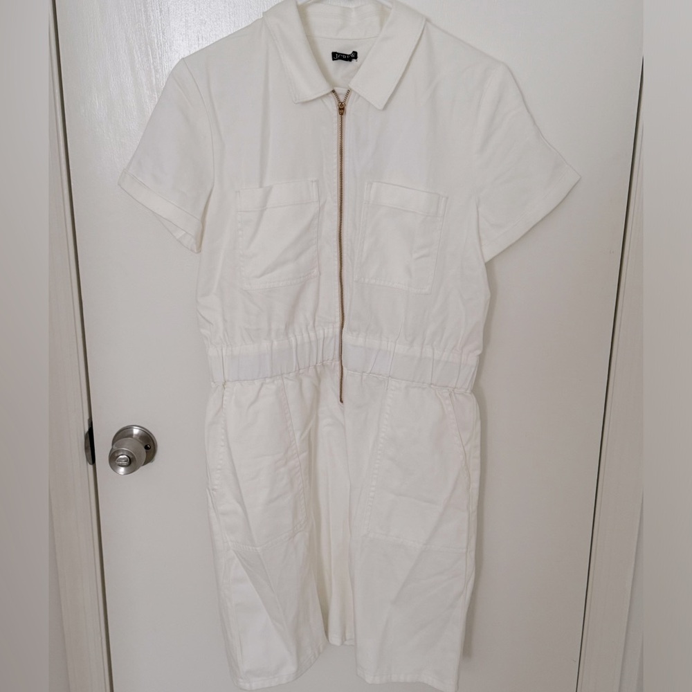 NWT JCrew White dress with gold zipper, Size 10